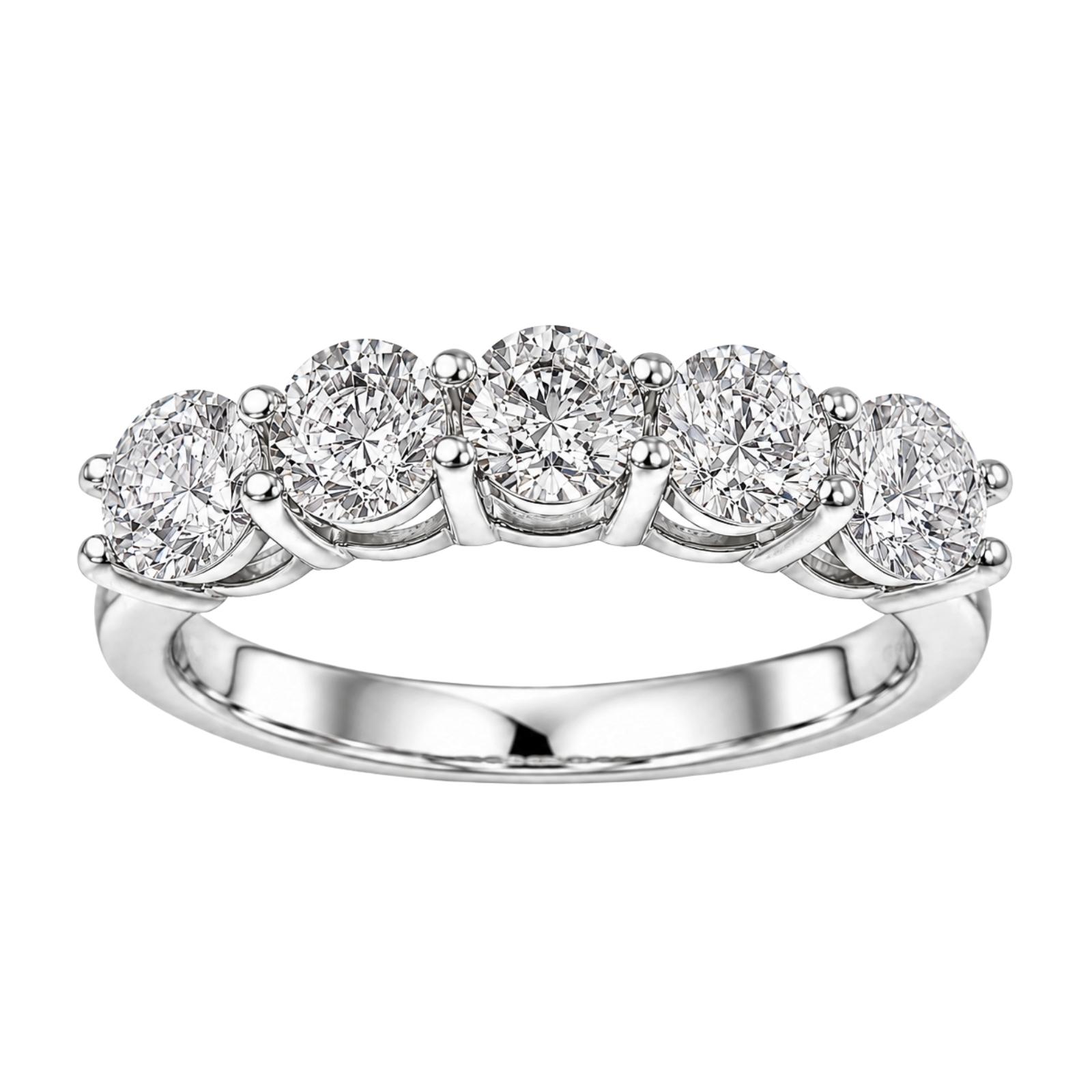1.00–5.00ctw Round Cut F/VS+ Lab Grown Diamond 5 Stone Ring 14K Gold Women