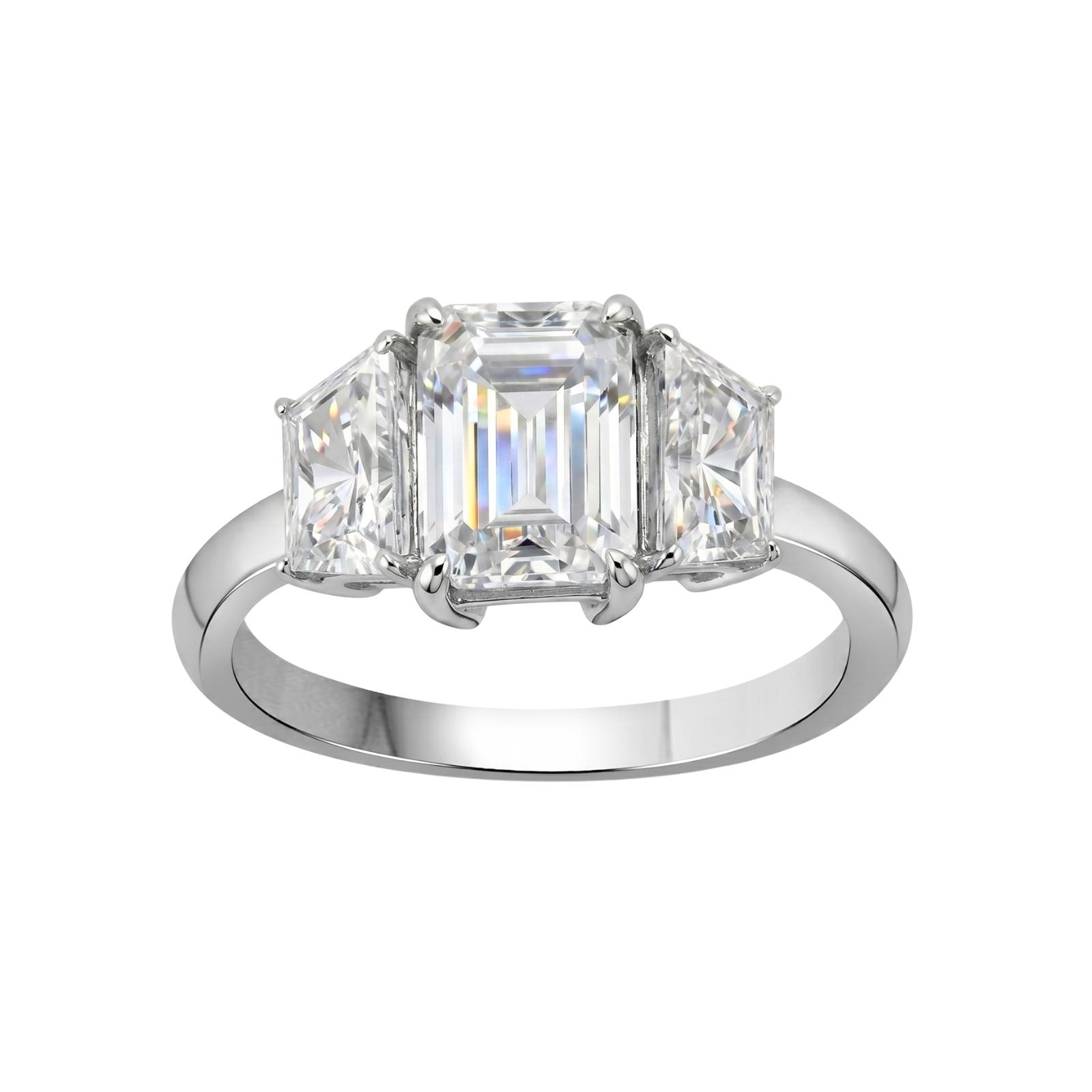3.00ctw Emerald Cut F/VS+ Lab Grown Diamond 3 Stone Ring 14K Gold Women
